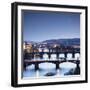 Dusk lights up the historical bridges and buildings reflected on Vltava River, Prague, Czech Republ-Roberto Moiola-Framed Photographic Print