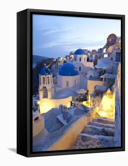 Dusk, Oia, Santorini, Cyclades Islands, Greece-Peter Adams-Framed Stretched Canvas