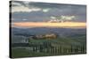 Dusk on green hills surrounded by cypresses and farm houses, Crete Senesi (Senese Clays), province -Roberto Moiola-Stretched Canvas