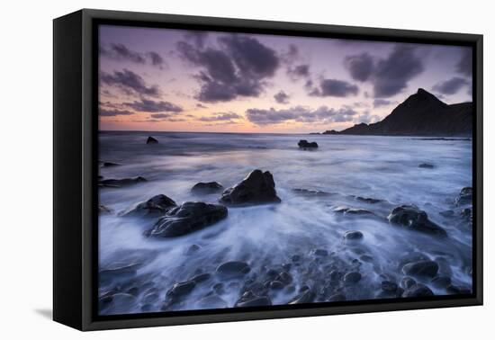 Dusk on the Rocky Shores of Speke's Mill Mouth in North Devon, England. Summer-Adam Burton-Framed Stretched Canvas