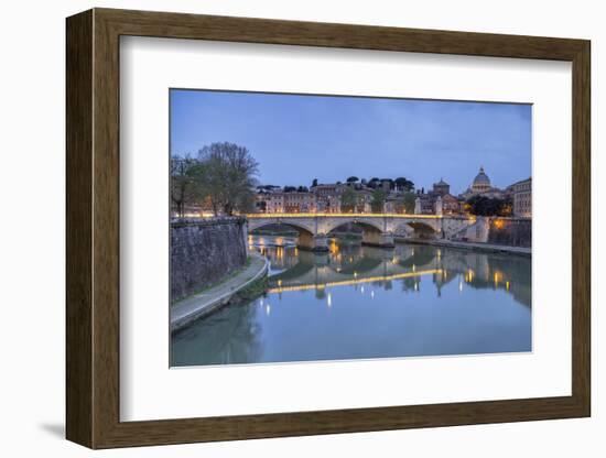 Dusk on Tiber River with Umberto I Bridge and Basilica Di San Pietro in Vatican in Background-Roberto Moiola-Framed Photographic Print