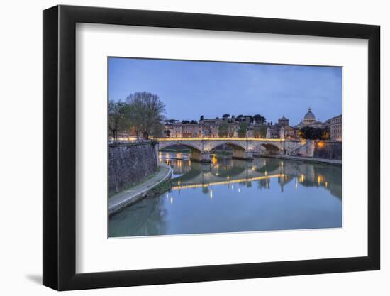 Dusk on Tiber River with Umberto I Bridge and Basilica Di San Pietro in Vatican in Background-Roberto Moiola-Framed Photographic Print