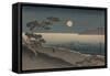 Dusk Oven and Ocean Shore with a Sole Man Carrying Buckets on the Beach-null-Framed Stretched Canvas