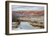 Dusk over Canadian River and Medicine Bow Mountains in North Park near Walden, Colorado, Late Fall-PixelsAway-Framed Photographic Print