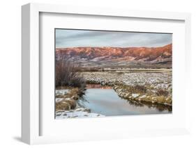 Dusk over Canadian River and Medicine Bow Mountains in North Park near Walden, Colorado, Late Fall-PixelsAway-Framed Photographic Print