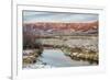 Dusk over Canadian River and Medicine Bow Mountains in North Park near Walden, Colorado, Late Fall-PixelsAway-Framed Photographic Print