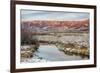 Dusk over Canadian River and Medicine Bow Mountains in North Park near Walden, Colorado, Late Fall-PixelsAway-Framed Photographic Print