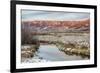 Dusk over Canadian River and Medicine Bow Mountains in North Park near Walden, Colorado, Late Fall-PixelsAway-Framed Photographic Print