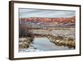 Dusk over Canadian River and Medicine Bow Mountains in North Park near Walden, Colorado, Late Fall-PixelsAway-Framed Photographic Print