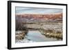 Dusk over Canadian River and Medicine Bow Mountains in North Park near Walden, Colorado, Late Fall-PixelsAway-Framed Photographic Print