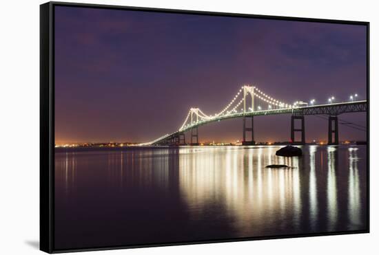 Dusk over Newport Bridge-Michael Blanchette Photography-Framed Stretched Canvas