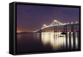 Dusk over Newport Bridge-Michael Blanchette Photography-Framed Stretched Canvas