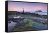 Dusk over Penmon Point Lighthouse and Puffin Island, Isle of Anglesey, Wales, UK. Spring-Adam Burton-Framed Stretched Canvas