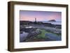 Dusk over Penmon Point Lighthouse and Puffin Island, Isle of Anglesey, Wales, UK. Spring-Adam Burton-Framed Photographic Print