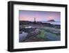 Dusk over Penmon Point Lighthouse and Puffin Island, Isle of Anglesey, Wales, UK. Spring-Adam Burton-Framed Photographic Print