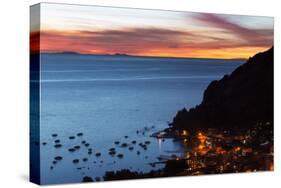 Dusk over the Town of Copacabana and Lake Titicaca-Alex Saberi-Stretched Canvas