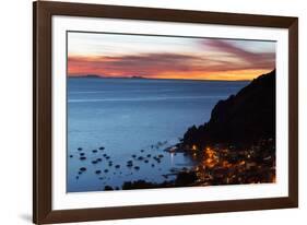 Dusk over the Town of Copacabana and Lake Titicaca-Alex Saberi-Framed Photographic Print