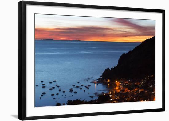 Dusk over the Town of Copacabana and Lake Titicaca-Alex Saberi-Framed Photographic Print