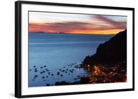 Dusk over the Town of Copacabana and Lake Titicaca-Alex Saberi-Framed Photographic Print