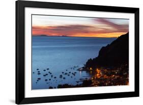 Dusk over the Town of Copacabana and Lake Titicaca-Alex Saberi-Framed Photographic Print