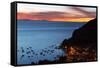 Dusk over the Town of Copacabana and Lake Titicaca-Alex Saberi-Framed Stretched Canvas