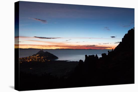 Dusk over the Town of Copacabana and Lake Titicaca-Alex Saberi-Stretched Canvas