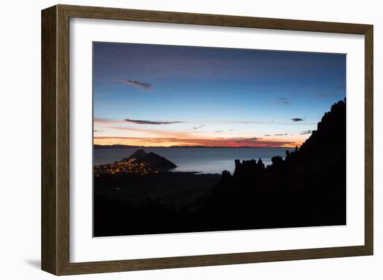 Dusk over the Town of Copacabana and Lake Titicaca-Alex Saberi-Framed Photographic Print