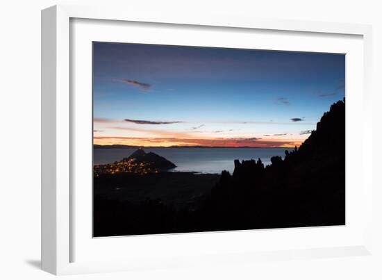 Dusk over the Town of Copacabana and Lake Titicaca-Alex Saberi-Framed Photographic Print