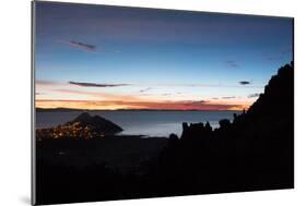 Dusk over the Town of Copacabana and Lake Titicaca-Alex Saberi-Mounted Photographic Print