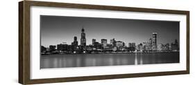 Dusk, Skyline, Chicago, Illinois, USA BW Black and White-null-Framed Photographic Print