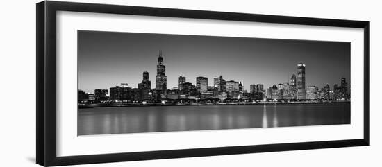 Dusk, Skyline, Chicago, Illinois, USA BW Black and White-null-Framed Photographic Print