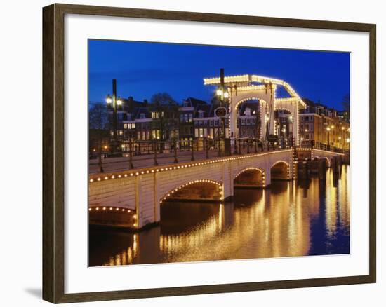 Dusk view of Magere Brug or Skinny Bridge and Amstel River, Netherlands, Holland-Adam Jones-Framed Photographic Print