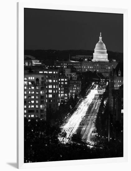 Dusk view of Pennsylvania Avenue, America's Main Street in Washington, D.C. - Black and White Varia-Carol Highsmith-Framed Art Print