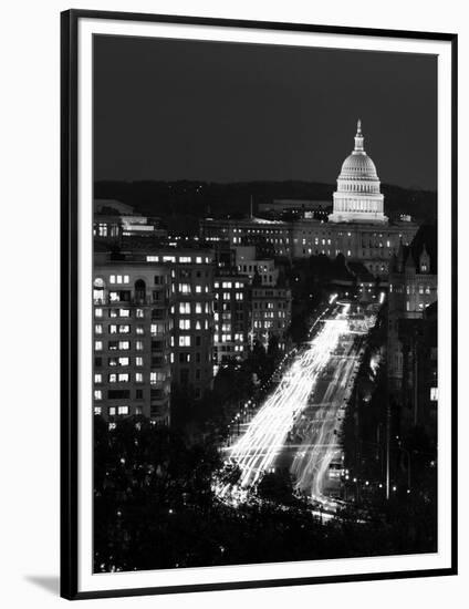 Dusk view of Pennsylvania Avenue, America's Main Street in Washington, D.C. - Black and White Varia-Carol Highsmith-Framed Art Print