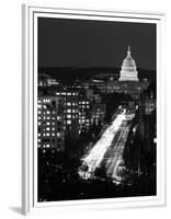 Dusk view of Pennsylvania Avenue, America's Main Street in Washington, D.C. - Black and White Varia-Carol Highsmith-Framed Art Print