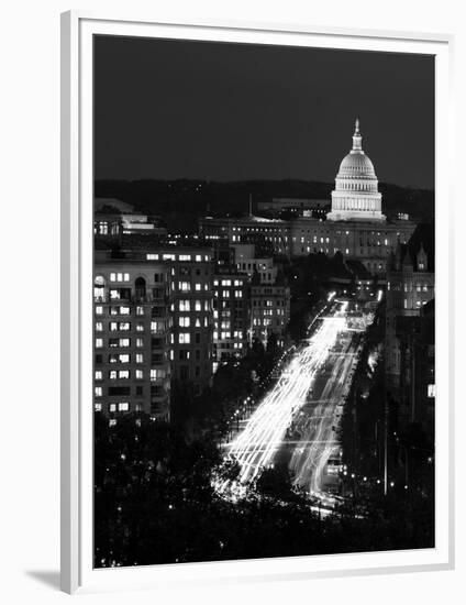 Dusk view of Pennsylvania Avenue, America's Main Street in Washington, D.C. - Black and White Varia-Carol Highsmith-Framed Art Print