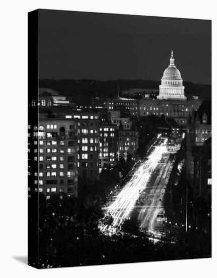 Dusk view of Pennsylvania Avenue, America's Main Street in Washington, D.C. - Black and White Varia-Carol Highsmith-Stretched Canvas
