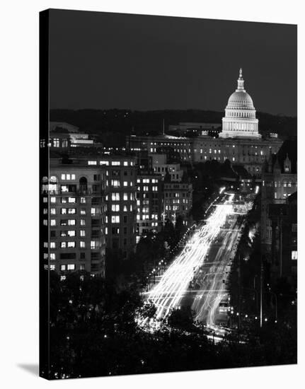 Dusk view of Pennsylvania Avenue, America's Main Street in Washington, D.C. - Black and White Varia-Carol Highsmith-Stretched Canvas