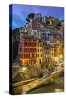 Dusk View of the Colorful Sea Village of Riomaggiore, Cinque Terre, Liguria, Italy-Stefano Politi Markovina-Stretched Canvas