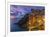 Dusk View of the Colorful Sea Village of Riomaggiore, Cinque Terre, Liguria, Italy-Stefano Politi Markovina-Framed Photographic Print