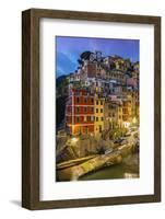 Dusk View of the Colorful Sea Village of Riomaggiore, Cinque Terre, Liguria, Italy-Stefano Politi Markovina-Framed Photographic Print