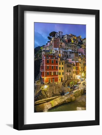 Dusk View of the Colorful Sea Village of Riomaggiore, Cinque Terre, Liguria, Italy-Stefano Politi Markovina-Framed Photographic Print