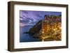 Dusk View of the Colorful Sea Village of Riomaggiore, Cinque Terre, Liguria, Italy-Stefano Politi Markovina-Framed Photographic Print