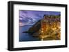 Dusk View of the Colorful Sea Village of Riomaggiore, Cinque Terre, Liguria, Italy-Stefano Politi Markovina-Framed Photographic Print