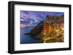 Dusk View of the Colorful Sea Village of Riomaggiore, Cinque Terre, Liguria, Italy-Stefano Politi Markovina-Framed Photographic Print