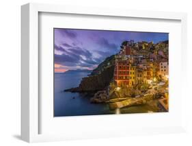 Dusk View of the Colorful Sea Village of Riomaggiore, Cinque Terre, Liguria, Italy-Stefano Politi Markovina-Framed Photographic Print