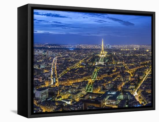 Dusk View over Eiffel Tower and Paris, France-Peter Adams-Framed Stretched Canvas
