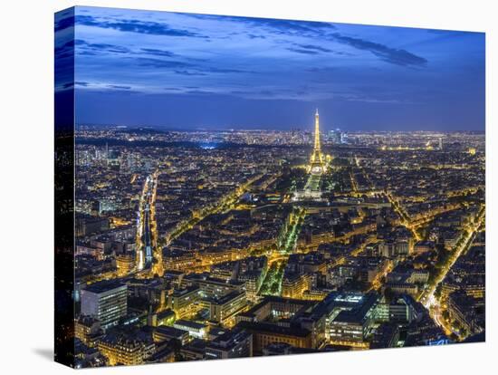 Dusk View over Eiffel Tower and Paris, France-Peter Adams-Stretched Canvas