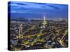 Dusk View over Eiffel Tower and Paris, France-Peter Adams-Stretched Canvas