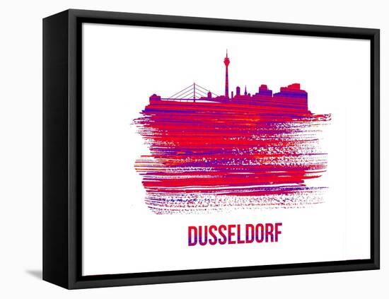 Dusseldorf Skyline Brush Stroke - Red-NaxArt-Framed Stretched Canvas